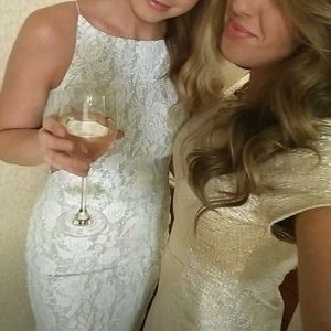 TopShop White/Silver Lace Fitted Dress Size 6